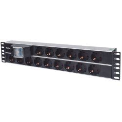 Intellinet 19" 2U Rackmount 15-Way Power Strip - German Type", With Double Air Switch, 3m Power Cord