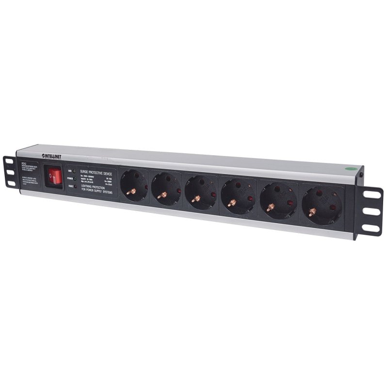 Intellinet 19 1.5U Rackmount 6-Way Power Strip - German Type With On/Off Switch and Surge Protection 3m Power Cord