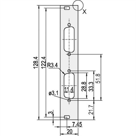 Face avant, non blindée, 3U, 4HP, 2x15 30118-345