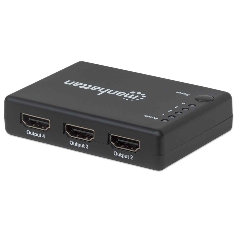 Manhattan HDMI Splitter 4-Port (Compact) 4K@30Hz Displays output from x1 HDMI source to x4 HD displays (same output