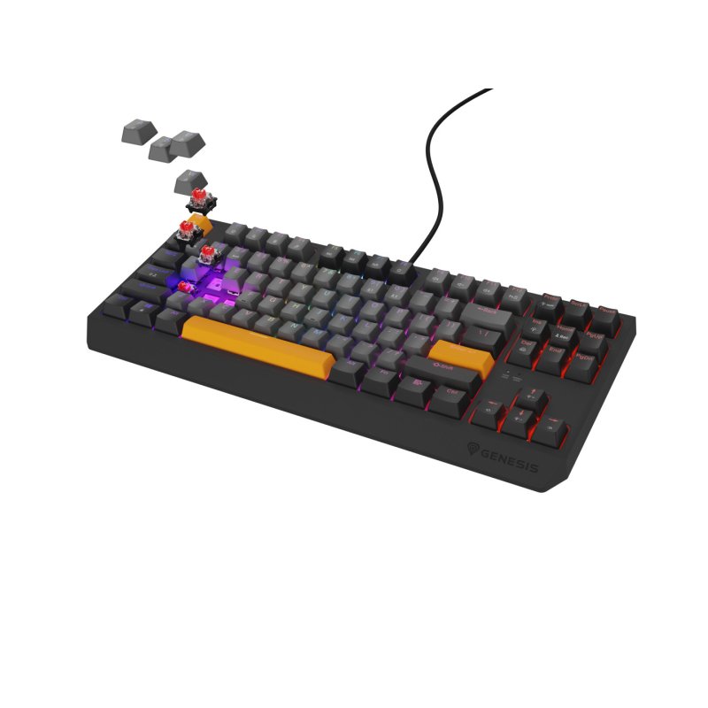 GENESIS Thor 230 TKL clavier Jouer USB RF Wireless Bluetooth QWERTY Noir, Gris, Orange