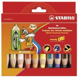 Crayons 10 colours STABILO woody 3 in 1 case with sharpener 880/10-2