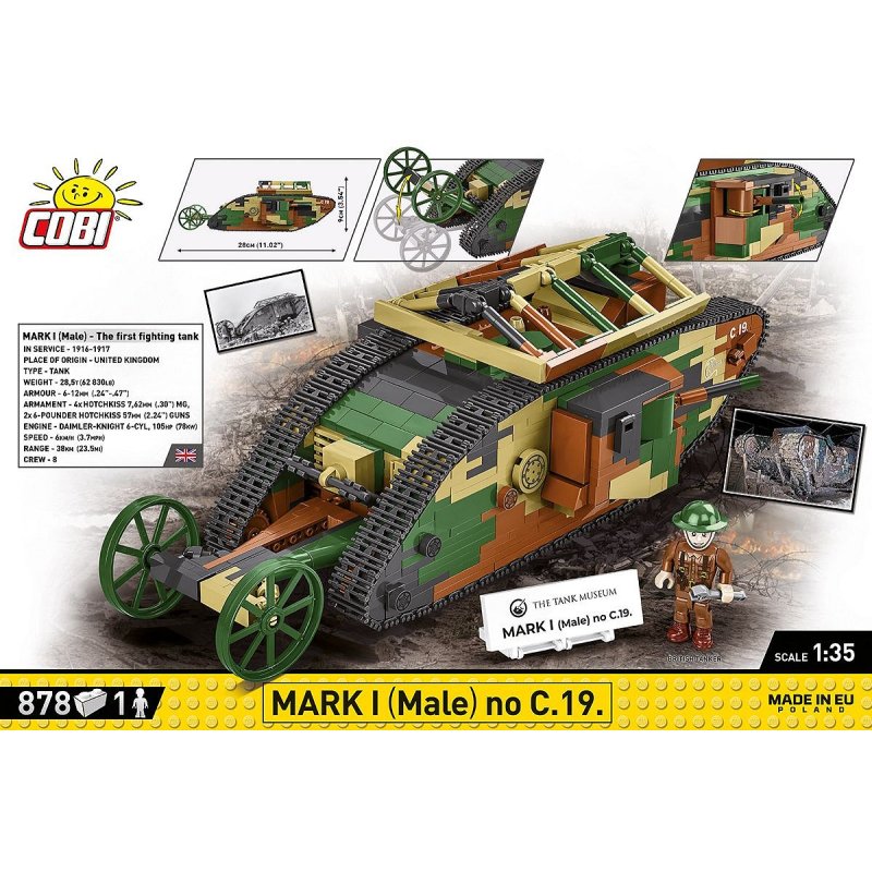 COBI 2993 Historical Collection Great War British Tank Mark I Male no C.19 878 bricks