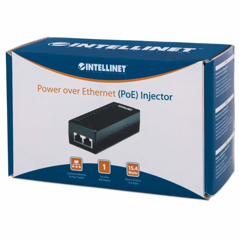 Intellinet Power over Ethernet (PoE) Injector 1 Port 48 V DC IEEE 802.3af Compliant