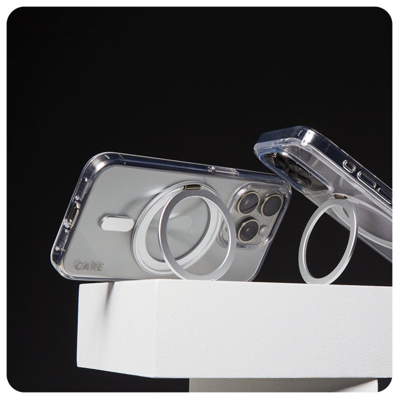 CARE by PanzerGlass® Feature Case Transparent m. Silber Kickstand & MagSafe iPhone 16 Plus