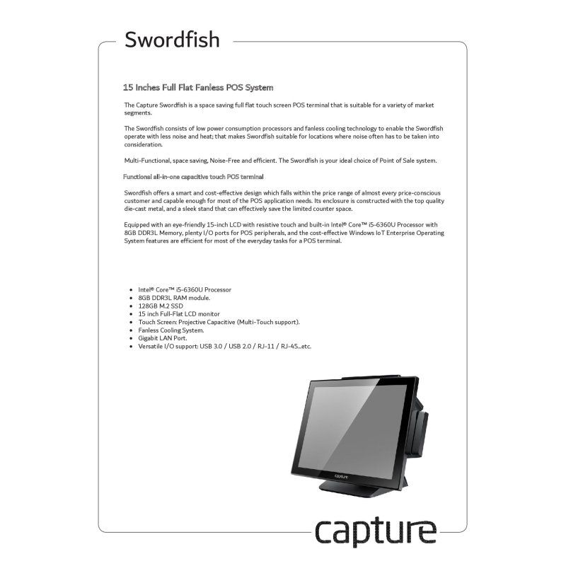 Capture CA-SY-21122 POS system 38.1 cm (15") Touchscreen Black