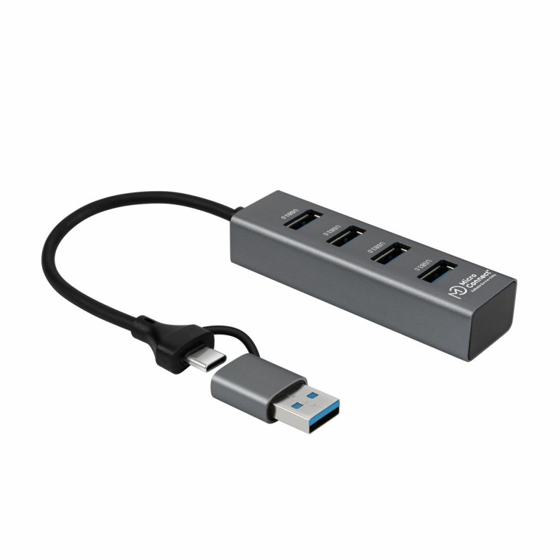 Microconnect USBHUB4-2IN1 hub & concentrateur USB 3.2 Gen 1 (3.1 Gen 1) Type-A 5000 Mbit/s Noir