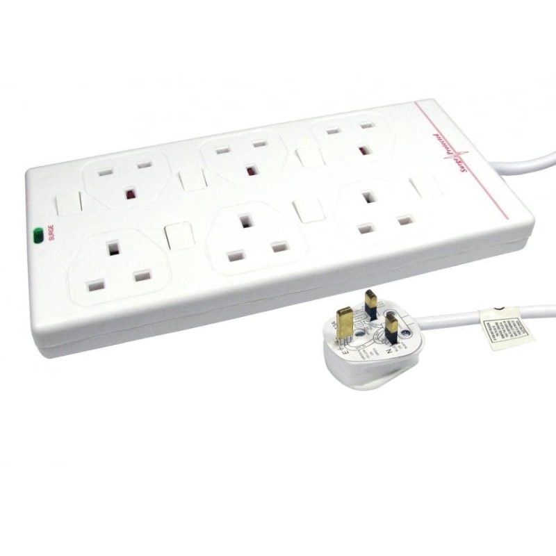 6-way UK Socket 2M White
