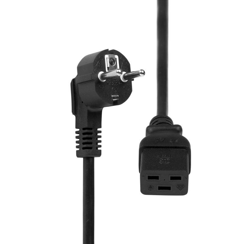 ProXtend Angled Type F (Schuko) to C19 Power Cable, Black 3m