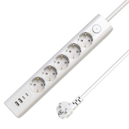 Microconnect 5-way USB Schuko Power Strip on/off switch 1.5M, White