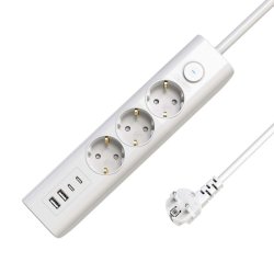 3-way USB Schuko Power Strip
