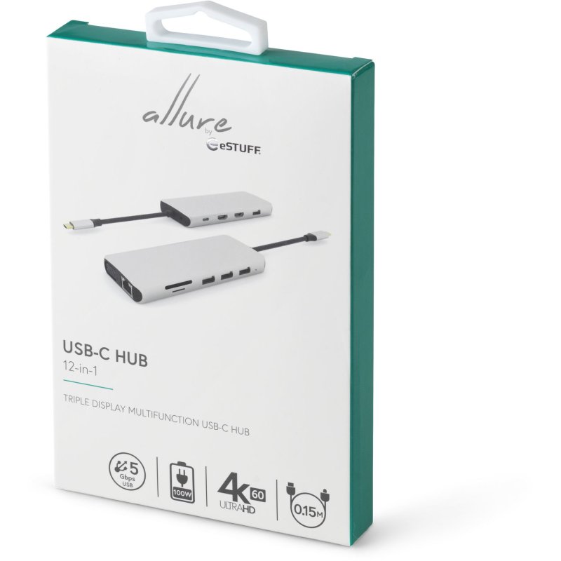 eSTUFF ES623009 hub & concentrateur USB 3.2 Gen 1 (3.1 Gen 1) Type-C 5000 Mbit/s Gris