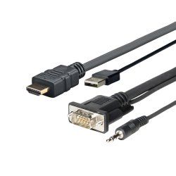 Vivolink PROHDMIMVGA1 câble vidéo et adaptateur 1 m HDMI VGA USB 3.5mm HDMI VGA (D-Sub) USB 3.5mm Noir