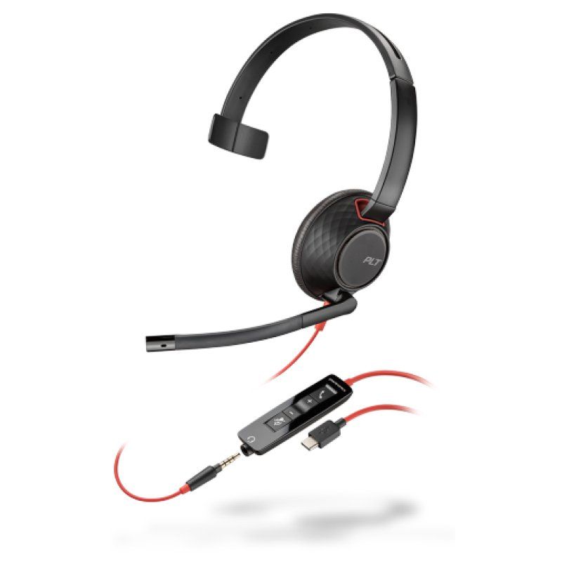 POLY Blackwire 5210 Casque Avec fil Arceau Appels/Musique USB Type-C Noir, Rouge