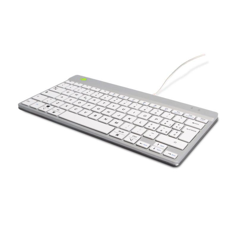R-Go Tools Clavier ergonomique R-Go Compact Break, clavier compact avec logiciel de pause,QWERTY (IT), Filaire, blanc