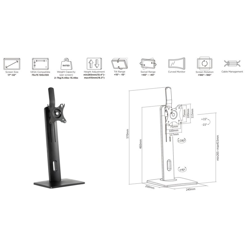 eSTUFF GLB226004 support d'écran plat pour bureau 81,3 cm (32") Noir