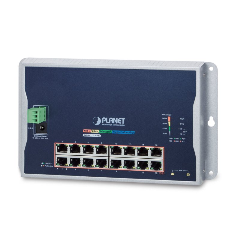 PLANET WGS-4215-16P2S network switch Managed L2 Gigabit Ethernet (10/100/1000) Power over Ethernet (PoE) Black