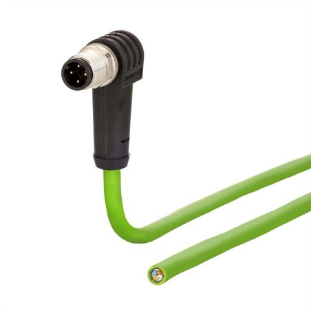 Câble M12-mâle coudé/ouvert, 4 pôles, Codé D, 10,0 m