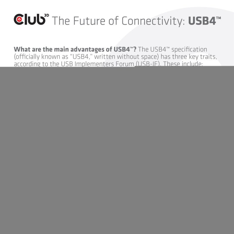 CLUB3D USB4 Gen3x2 Type-C Bi-Directional Cable 8K60Hz, Data 40Gbps, PD 240W(48V/5A) EPR M/M 1m / 3.28ft