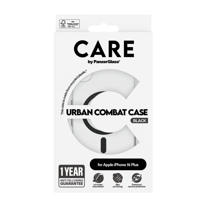 PanzerGlass CARE by Flagship Case Transparent Urban Combat w. Black MagSafe iPhone 16 Plus