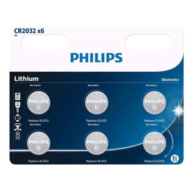 Battery PHILIPS CR2032 Lithium 6pc Blister
