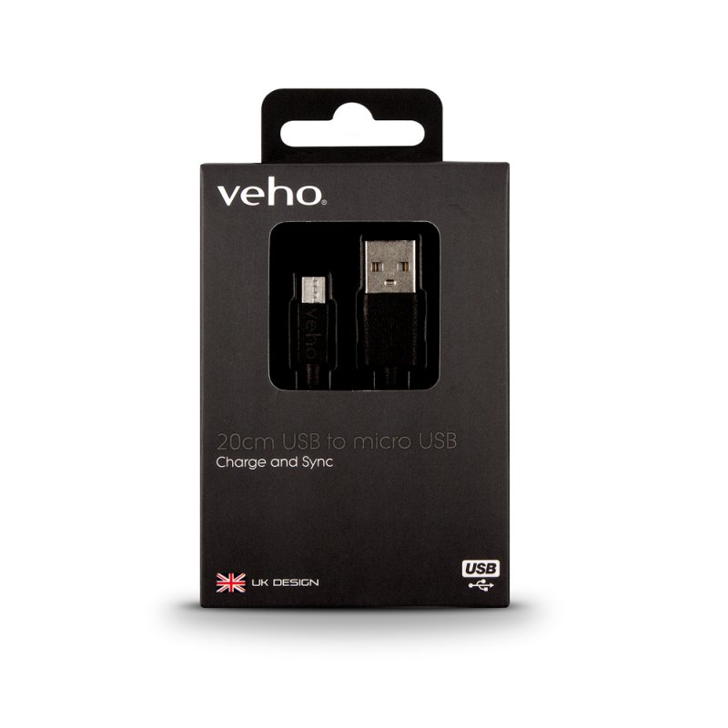 Veho VCL-001-M-20CM câble USB USB 2.0 0,2 m USB A Micro-USB B Noir