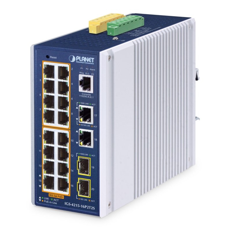PLANET IP30 Industrial L2/L4 16-Port Managed L2/L4 Gigabit Ethernet (10/100/1000) Power over Ethernet (PoE) Aluminium,