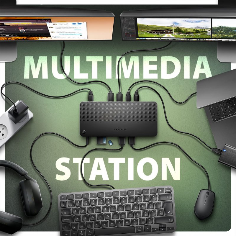 AXAGON HMC-U4 USB-C Dock, HDMI DP, USB 3.2 Gen 2, PD 100W - schwarz