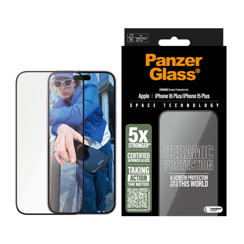 PanzerGlass Ceramic Screen Protector iPhone 16 Plus | 15 Plus | Ultra-Wide Fit