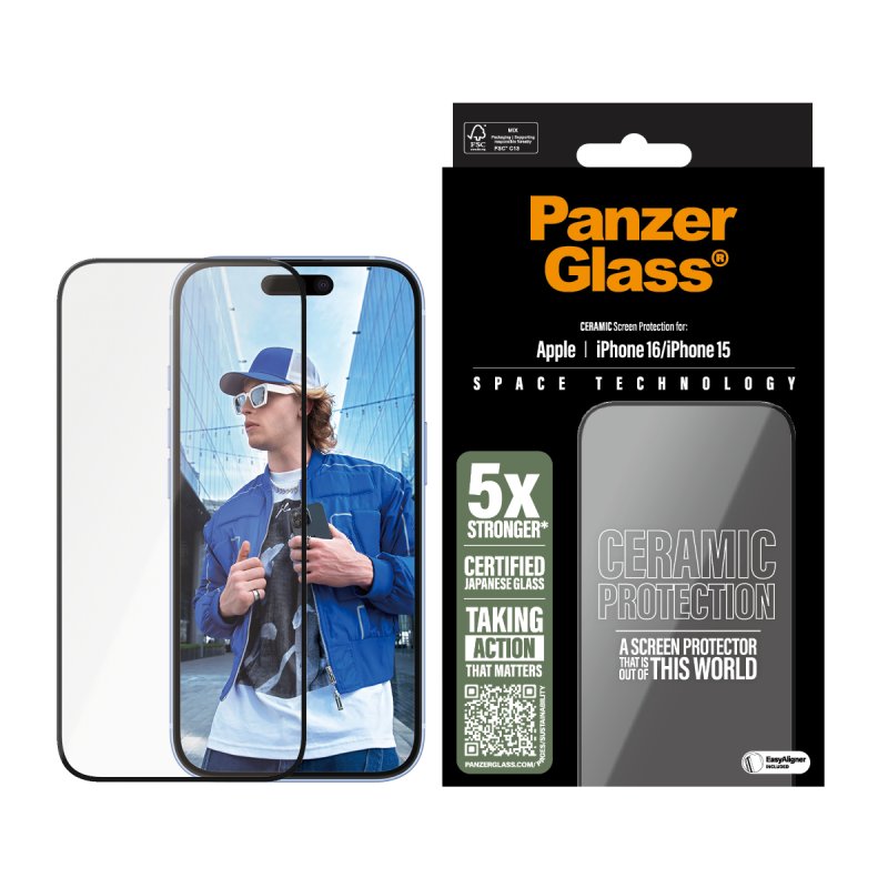 PanzerGlass - Ceramic Screen Protection - iPhone 16 - Ultra Wide Fit
