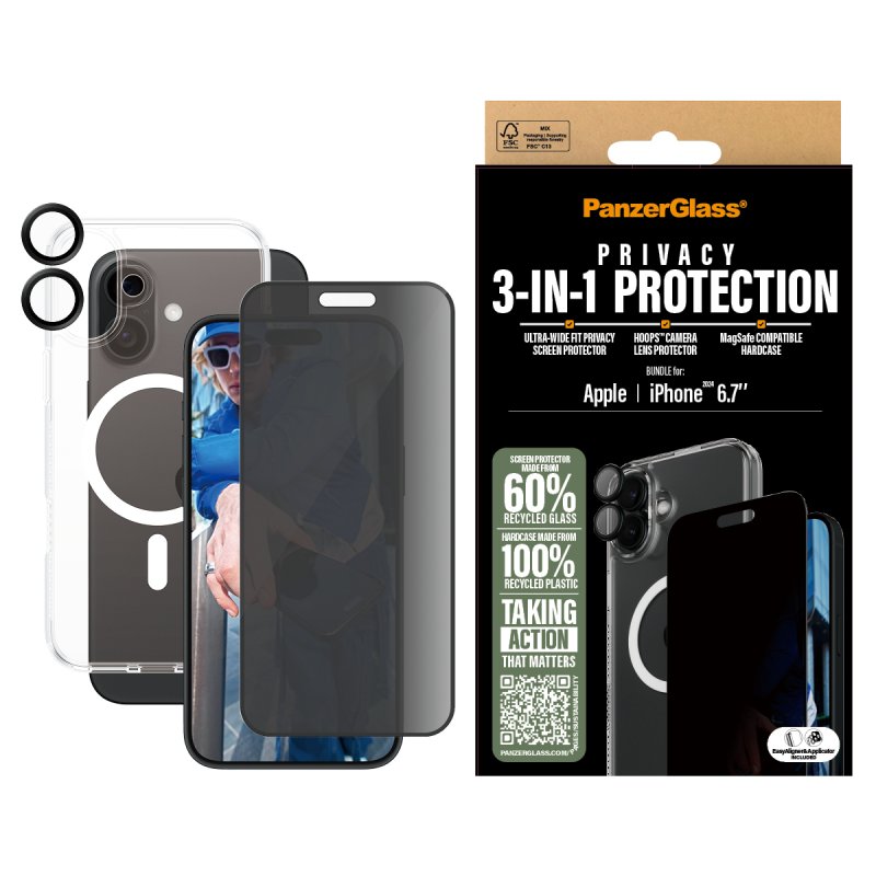 PanzerGlass - iPhone 16 Plus 6.7'' 3-in-1 Privacy Protect Bundle