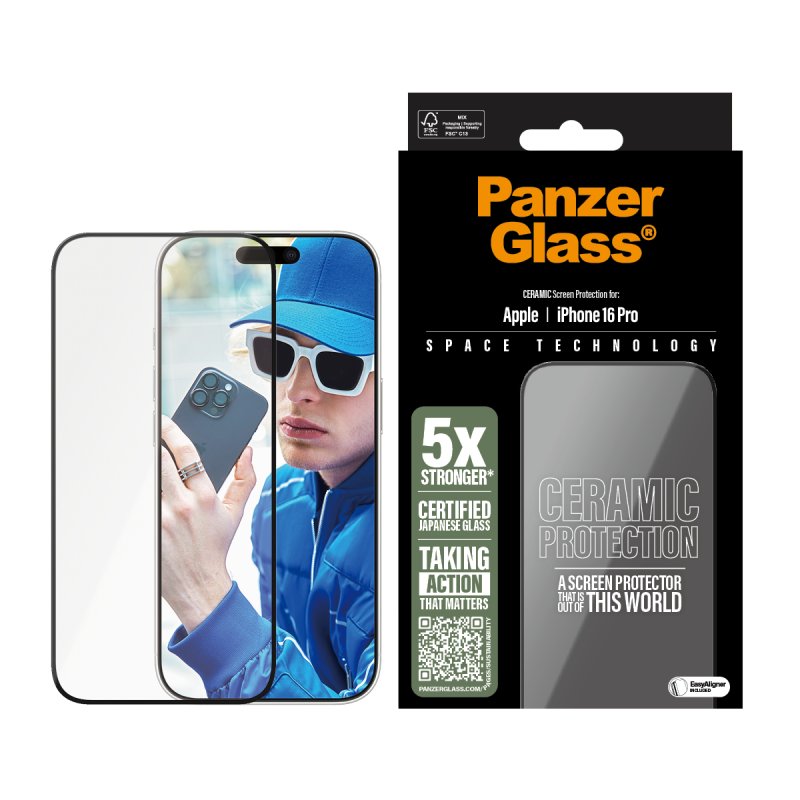 PanzerGlass - Ceramic Screen Protection - iPhone 16 Pro - Ultra Wide Fit