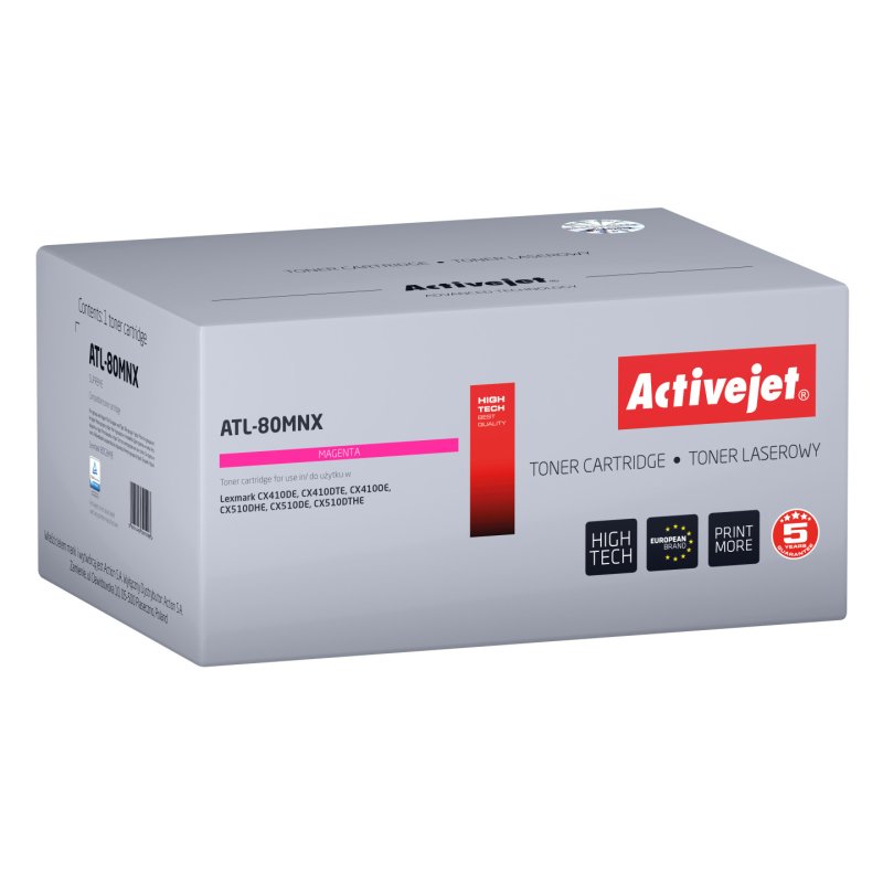 Activejet Toner ATL-80MNX (remplacement Lexmark 80C2HME, Supreme 3000 pages magenta)