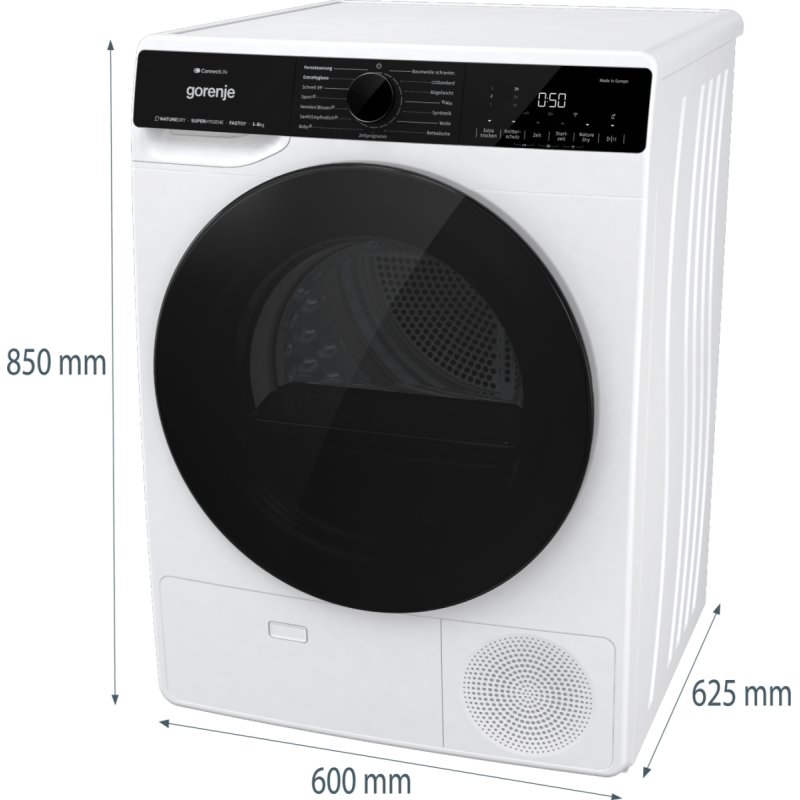 Gorenje DPNA83W sèche-linge Pose libre Charge avant 8 kg A Noir, Blanc