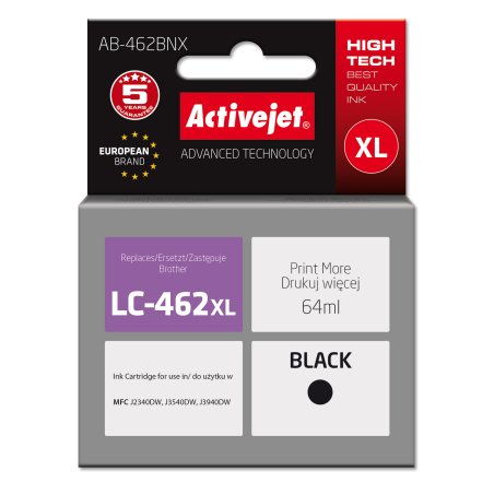 Activejet Encre AB-462BNX pour imprimante Brother, Remplacement Brother LC-462XLBK Suprême 64 ml noir.