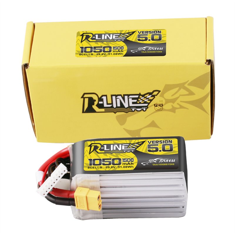Lipo Tattu R-Line Version 5.0 1050mAh 29.6V 8S 150C battery with XT60 connector