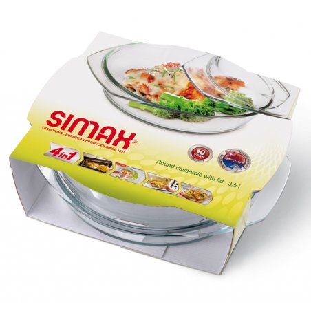Simax Cocotte Ronde avec Couvercle en Verre - Contenance 1 L 0,4 L avec le couvercle - Dimension Ø18,2 x 8,2 cm -