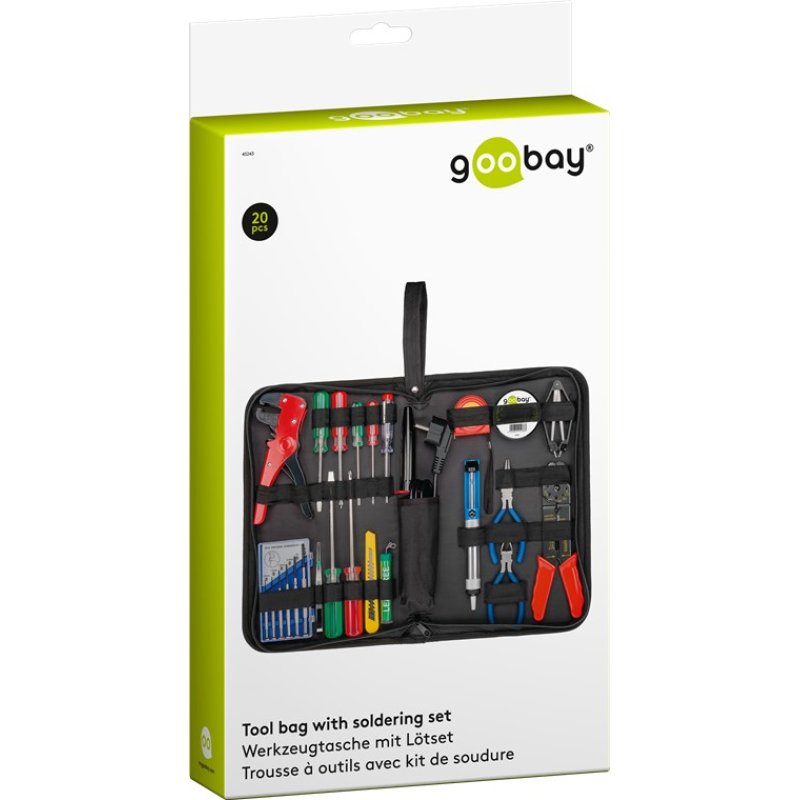 Goobay Soldering Set and Tool Set in Handy Bag, 20 Pcs, screwdriver, phase tester, pliers