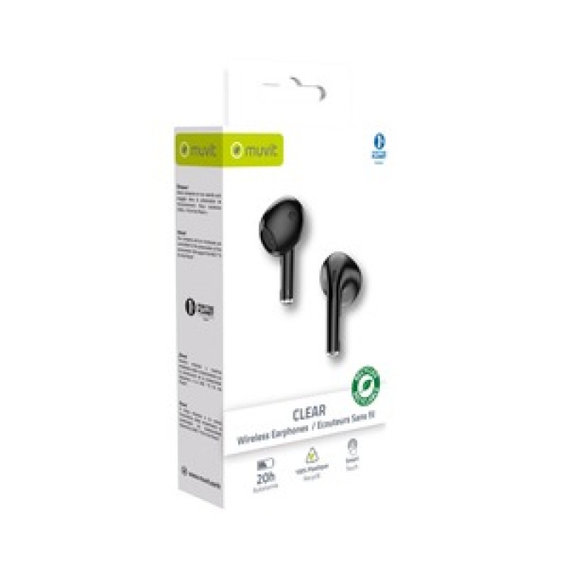 ECOUTEURS SANS FIL CLEAR PLASTIQUE RECYCLE NOIR