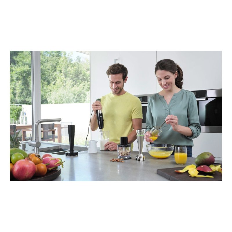 MultiQuick 9 Stabmixer MQ 9147X (edelstahl/schwarz, 1.200 Watt, mit 2 Zerkleinerern, Kartoffelstampfer, Schneebesen)