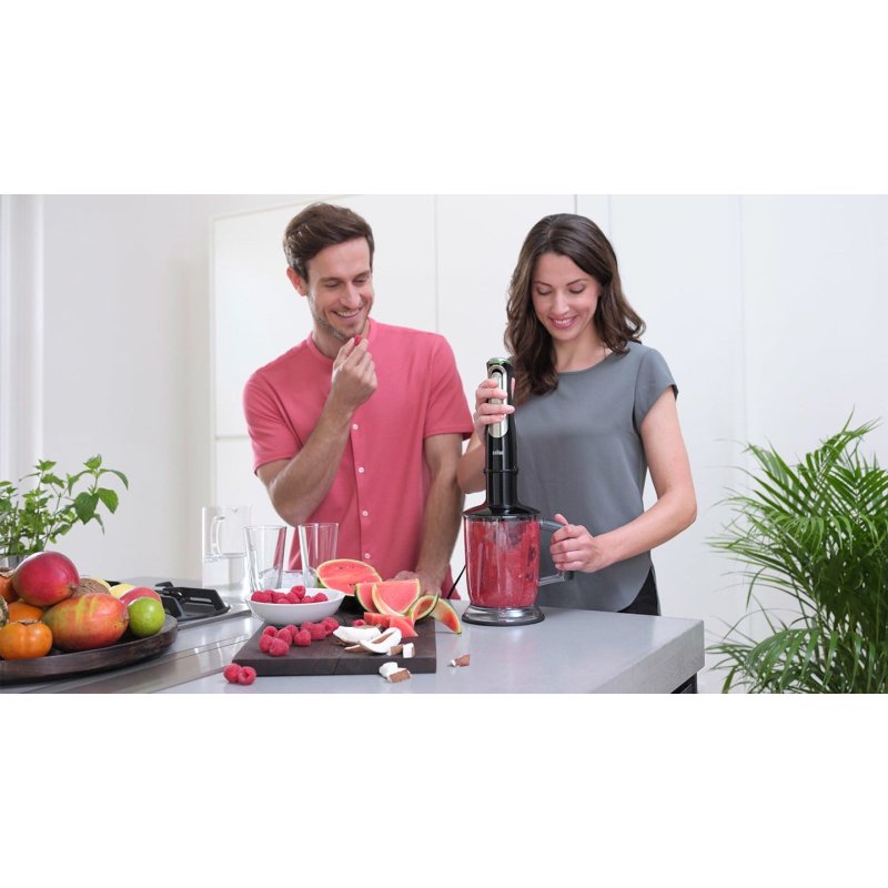 MultiQuick 9 Stabmixer MQ 9147X (edelstahl/schwarz, 1.200 Watt, mit 2 Zerkleinerern, Kartoffelstampfer, Schneebesen)