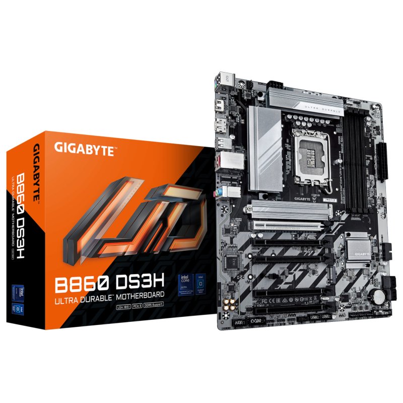 GIGABYTE B860 DS3H Motherboard - Supports Intel Core Ultra CPUs, 8 1 2 2 phases VRM, up to 9066MHz DDR5, 1xPCIe 5.0 