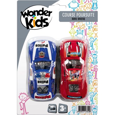 Lot de 2 Voitures à friction Wonderkids compatible Course Poursuite (Modèle aléatoire)