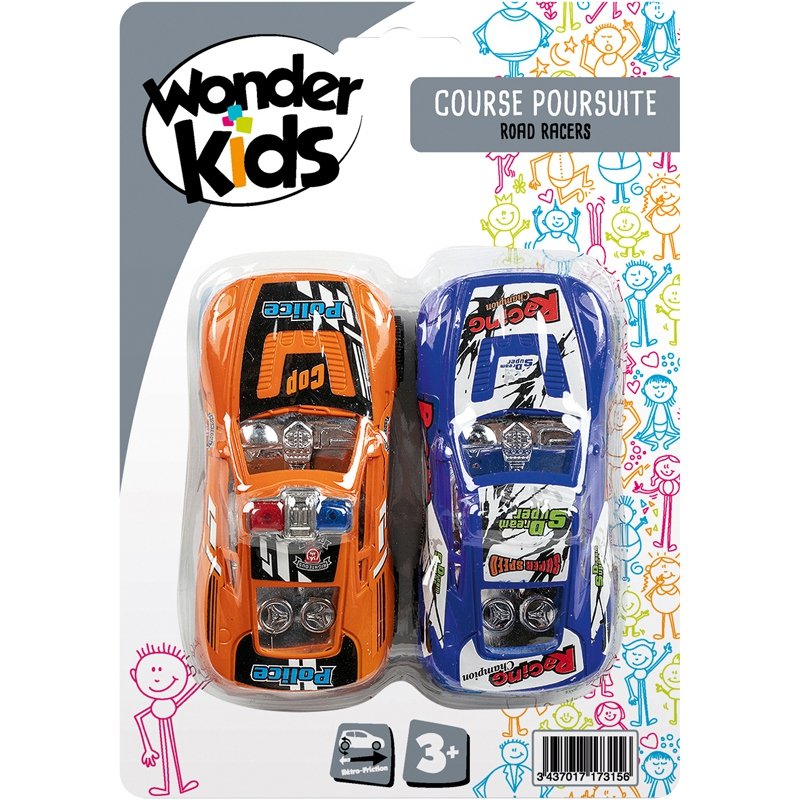 Lot de 2 Voitures à friction Wonderkids compatible Course Poursuite (Modèle aléatoire)