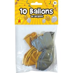 SACHET 10 BALLONS OR ET ARGENT