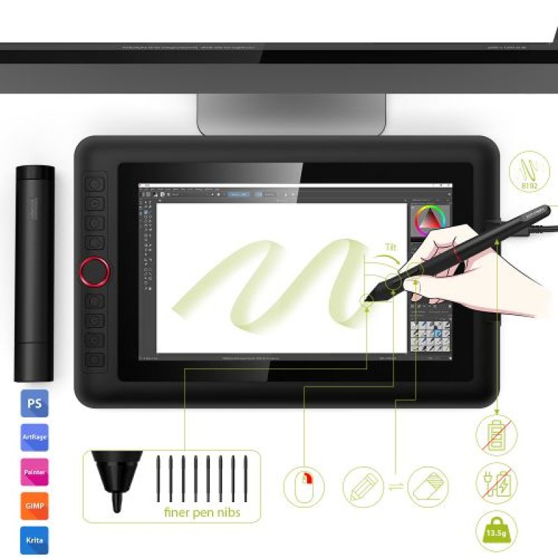 XPPen Artist 12 Pro tablette graphique Noir 5080 lpi 256,32 x 144,18 mm USB