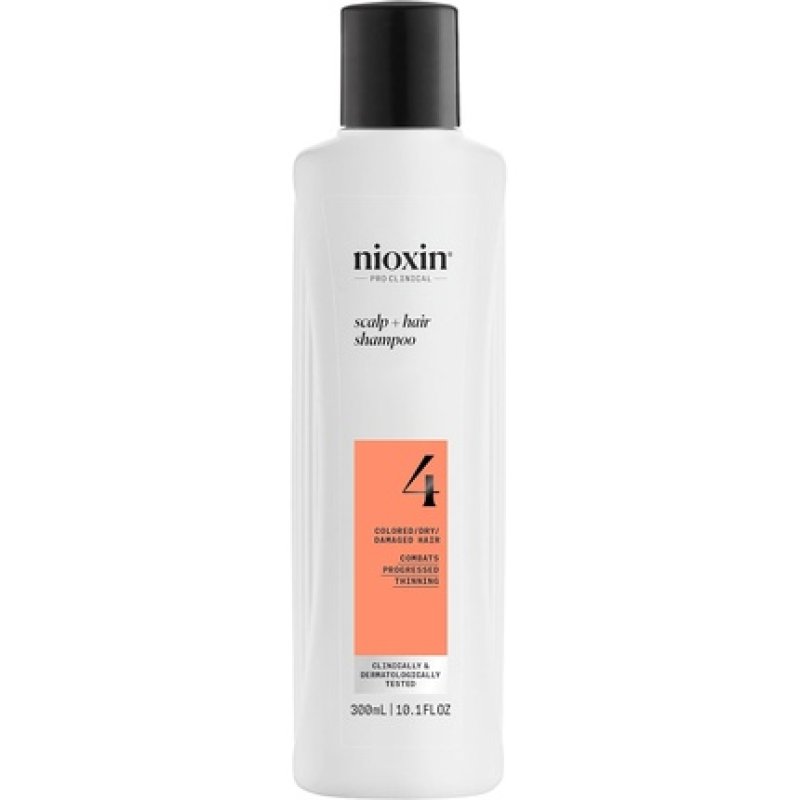 Nioxin Scalp Hair System 4 Shampoo Deep Cleansing Shampoo for Damaged, Visibly Thinning Hair with Biotin, Caffeine &