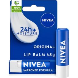 NIVEA Lip Balm Original Care 4.8g Deeply Hydrates Lips for 24h with Natural Origin Ingredients Shea Butter and Vitamins