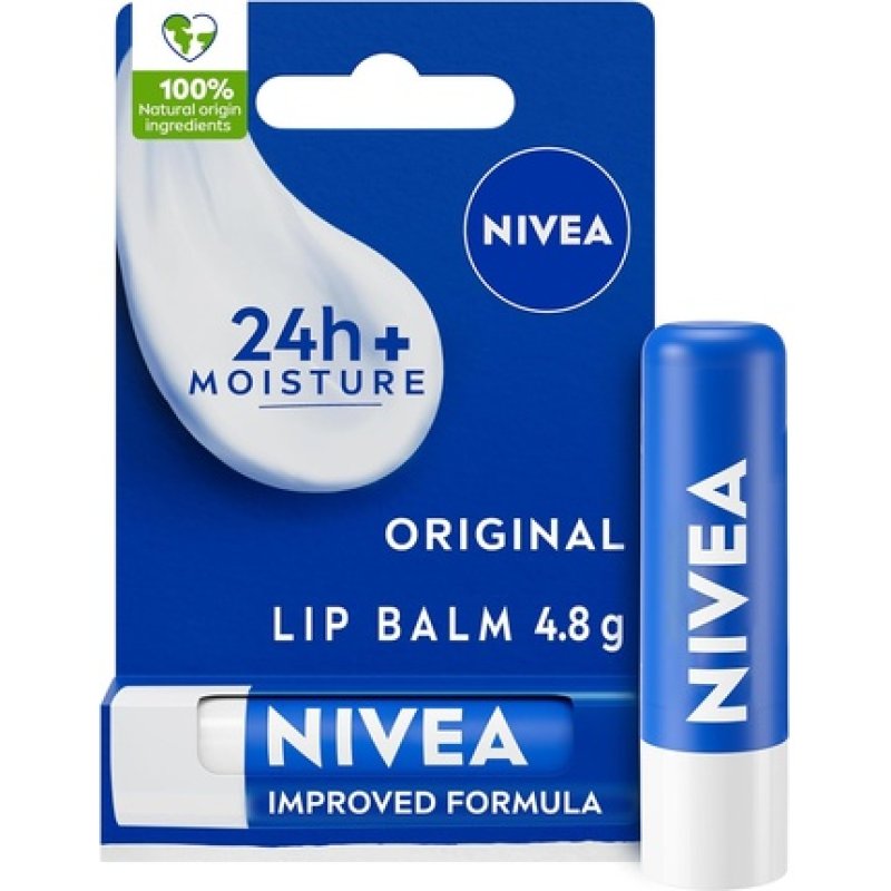 NIVEA Lip Balm Original Care 4.8g Deeply Hydrates Lips for 24h with Natural Origin Ingredients Shea Butter and Vitamins
