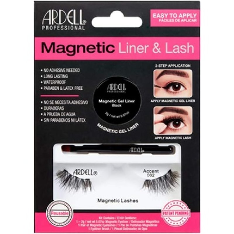 ARDELL Professional Magnetic Liner & Lash Accent 002 Black Reusable Real Hair Magnetic Eyelashes with Gel Eyeliner and